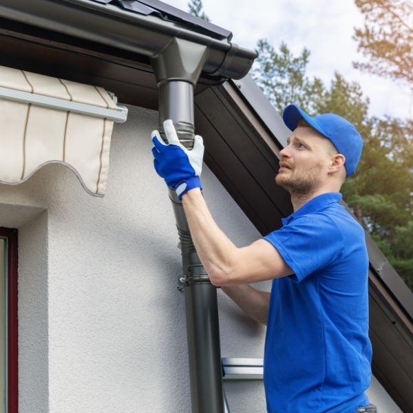 Gutter repair by Roofing Guys Gold Coast fixing a downpipe to improve water flow and prevent leaks.